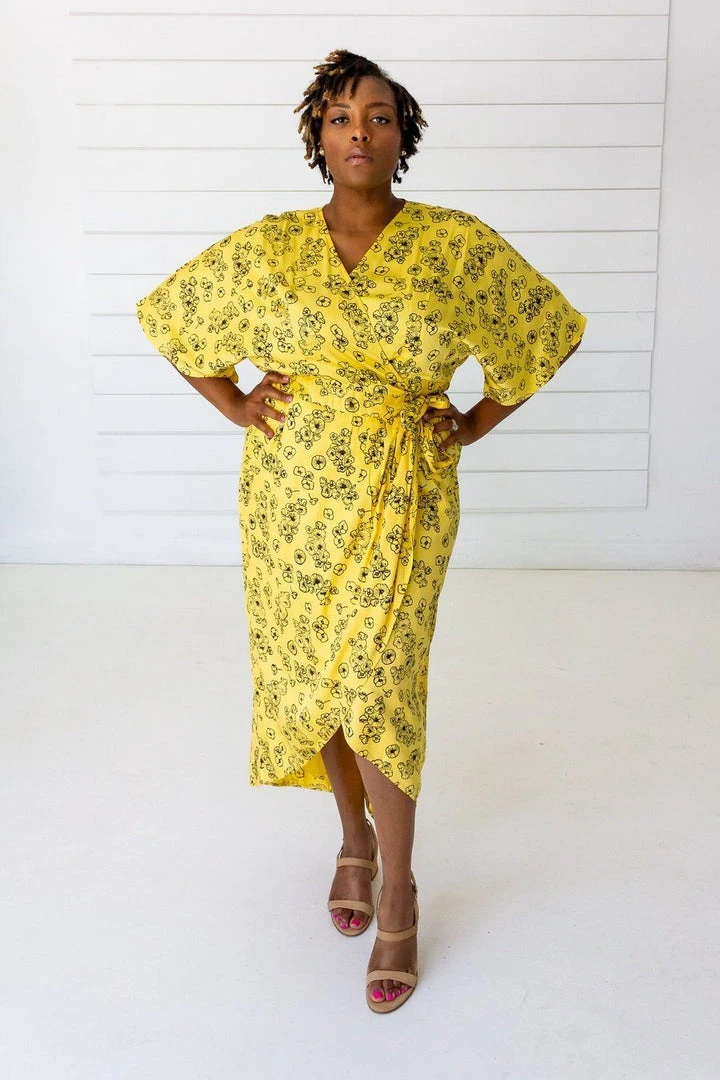 Symbology Special Occasion Tattoo Floral Modal Maxi Wrap - Citron + Black 3 Symbology Special Occasion Tattoo Floral Modal Maxi Wrap - Citron + Black