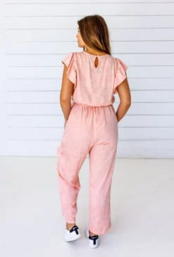 Symbology Tattoo Floral Modal Ruffle Jumpsuit - Blush + Cream