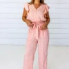 Symbology Tattoo Floral Modal Ruffle Jumpsuit - Blush + Cream