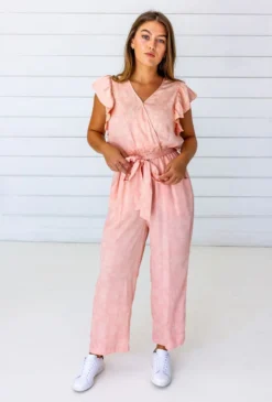 Symbology Tattoo Floral Modal Ruffle Jumpsuit - Blush + Cream