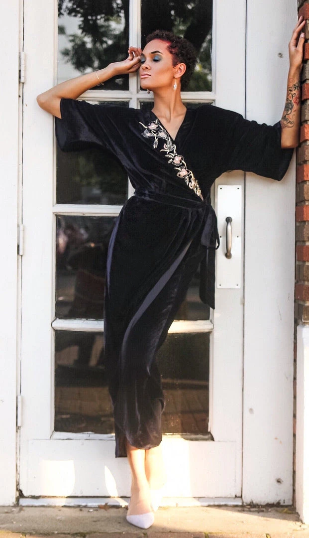 Symbology Special Occasion Velvet Wrap Dress In Midnight Blue 4 Symbology Special Occasion Velvet Wrap Dress In Midnight Blue