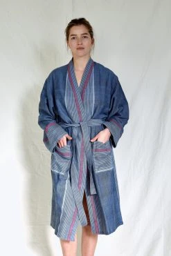 Home & Loft Tribeca Unisex Long Turkish Robe - Indigo