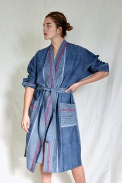 Home & Loft Tribeca Unisex Long Turkish Robe - Indigo