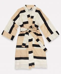 Anchal Stripe Unisex Robe - Ivory