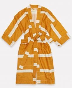 Anchal Home Goods Stripe Unisex Robe - Mustard