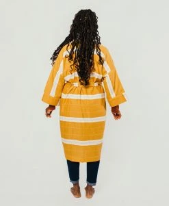 Anchal Home Goods Stripe Unisex Robe - Mustard