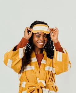 Anchal Home Goods Stripe Unisex Robe - Mustard