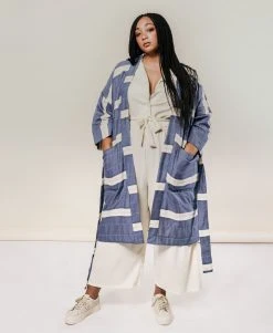 Anchal Stripe Unisex Robe - Slate