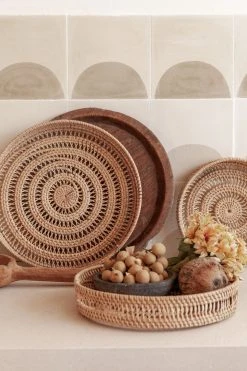 Village Thrive Home Goods Round Woven Rattan Tray