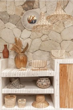 Village Thrive Stripes Rattan Clutch Bag