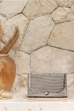 Village Thrive Stripes Rattan Clutch Bag