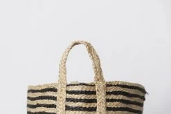 Will & Atlas Home Goods Large Jute Basket - Charcoal Stripe