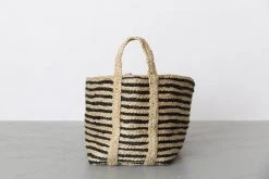 Will & Atlas Home Goods Large Jute Basket - Charcoal Stripe