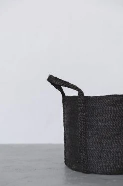 Will & Atlas Round Jute Basket With Handles - Charcoal