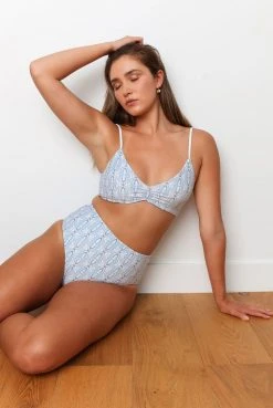 Wolven Swim Reversible High-Waisted Recycled Bikini Bottom - Aquarius