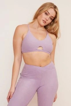Wolven Activewear + Athleisure Reversible Crisscross Recycled Bra - Lavender