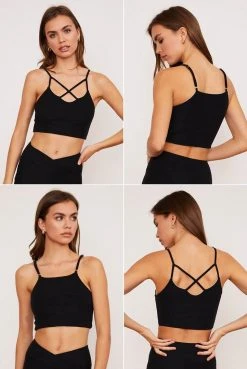 Wolven Activewear + Athleisure Reversible Crisscross Four-Way Recycled Top - Onyx