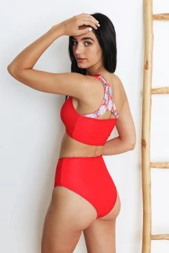 Wolven Reversible One Shoulder Recycled Swimsuit Top - Santorini