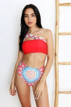 Wolven Reversible One Shoulder Recycled Swimsuit Top - Santorini