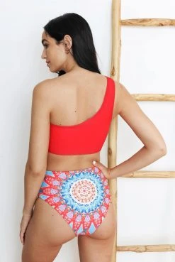 Wolven Reversible One Shoulder Recycled Swimsuit Top - Santorini