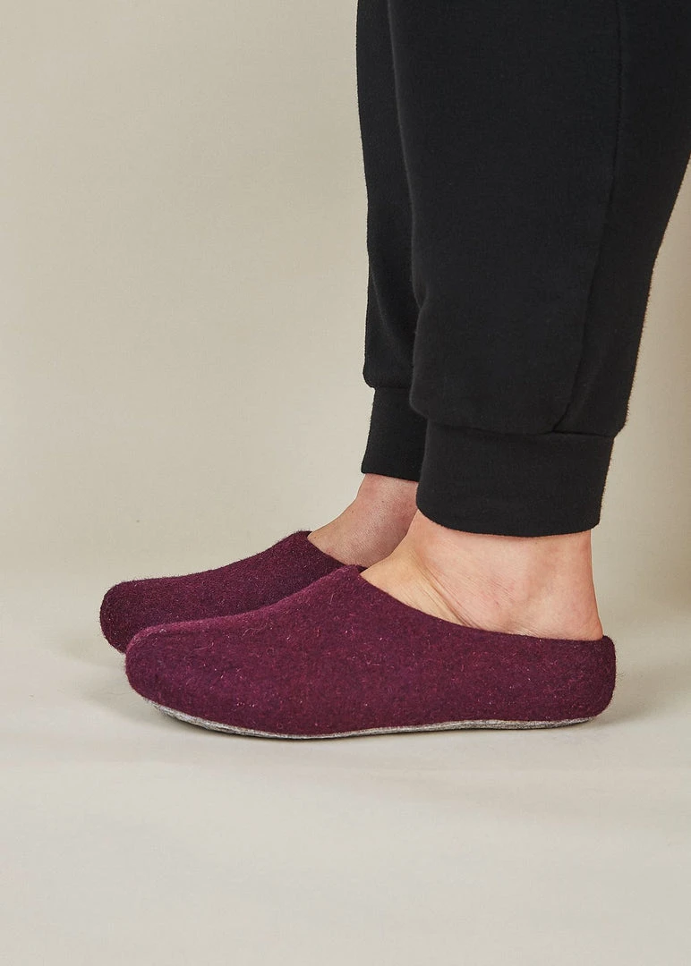 Kyrgies Women's Classic Sole Low Back Wool Slippers - Plum 4 Kyrgies Women's Classic Sole Low Back Wool Slippers - Plum